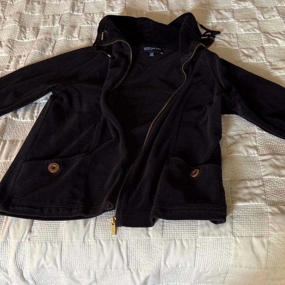 Jones New York Black Zip-Up Jacket‎ with Gold Accents